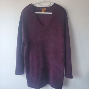 E Wear Women's  Purple V-Neck Chenille Sweater Sz 1X Casual Soft Cozy Streetwear